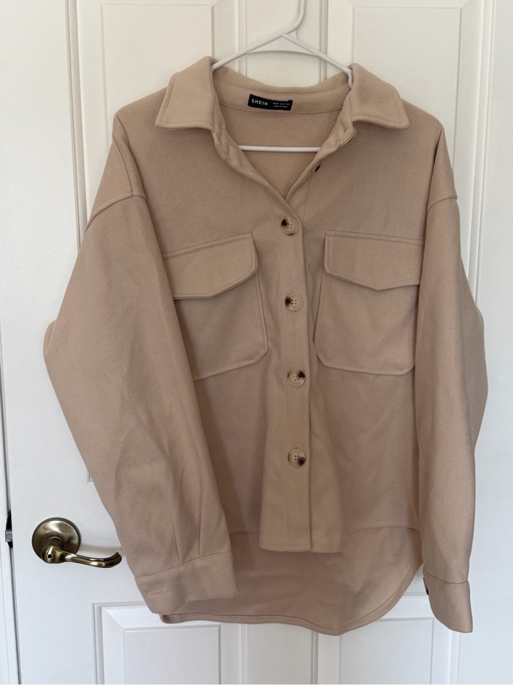 SHEIN Taupe Button-Front Utility Shacket
